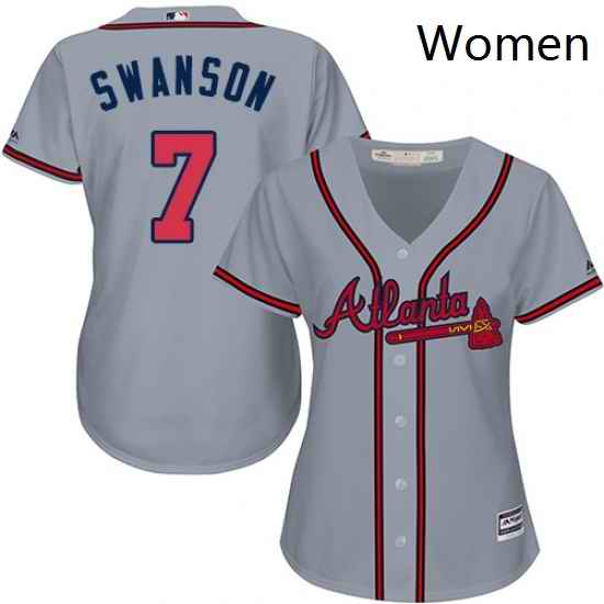 Womens Majestic Atlanta Braves 7 Dansby Swanson Replica Grey Road Cool Base MLB Jersey